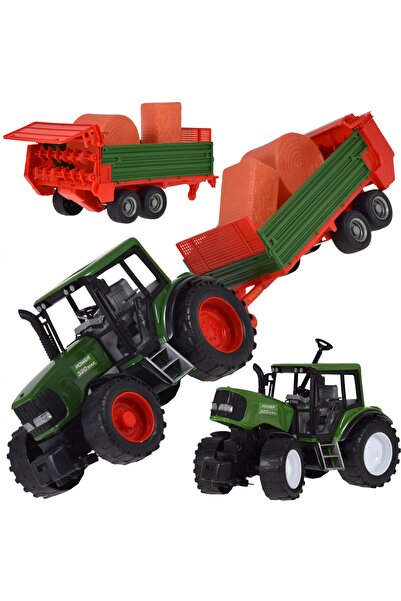 Skleplolki Tractor agricol de jucărie cu remorcă și baloți de fân
