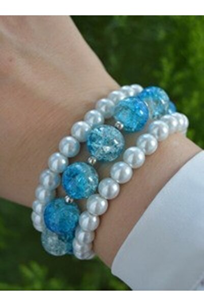 Stoneage Blue Glass and Pearl Bracelet Set - Multicolor
