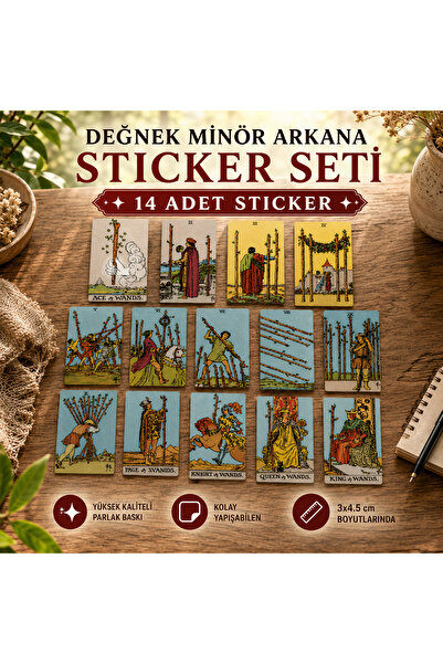 europaking Tarot Kartı Sticker Seti Değnek Serisi 14 Adet Minor Arcana Wands ...