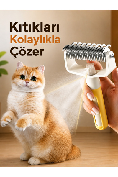 HAYHAYPETSHOP Püskürtmeli Buharlı Kedi Köpek Tüy Tarağı Çift Taraflı Tüy Topl...