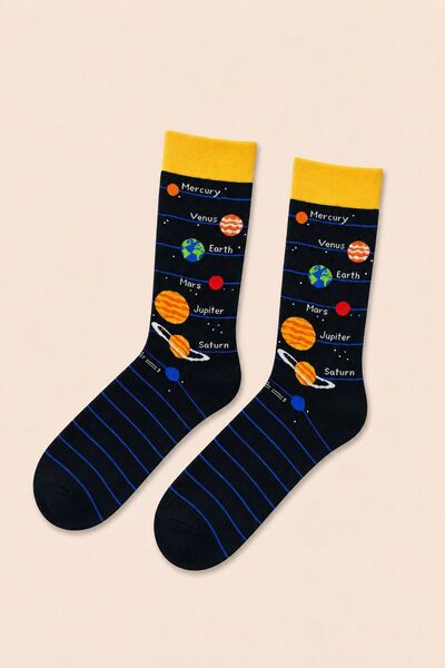 Ka Art Gallery Solar System Planet Patterned Socks – Space Themed Black Unisex