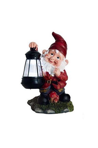 Solplant Decoratiune gradina, ceramica/plastic, lampa solara, pitic, 17x16x27 cm