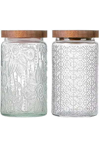KASTWAVE Vintage Glass Jars with Wooden Lids, 2 Pack 34 oz Airtight Glass Foo...