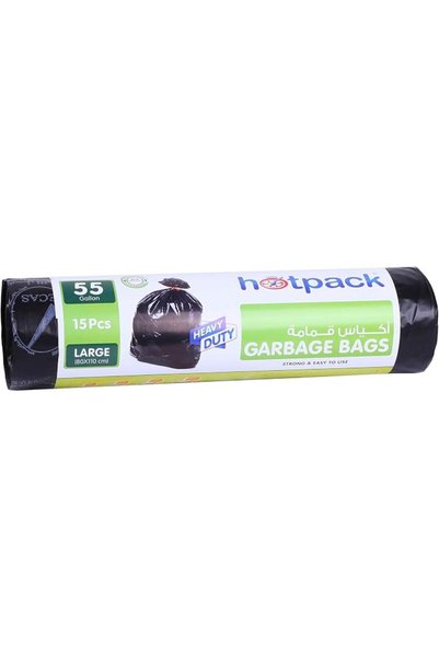 Hotpack لفة أكياس قمامة 180×110 سم، سعة 55 جالون، 15 قطعة