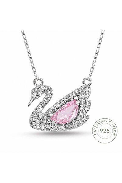 Pietra Pembe Zirkon Taşlı Kuğu Kolye | 925 Ayar Gümüş Kolye- Gümüş Kuğu Kadın...