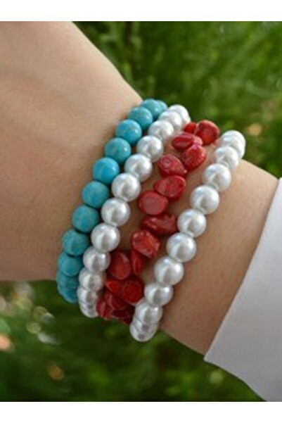 Stoneage Turkish Coral and Glass Pearl Bracelet Set - Multicolor