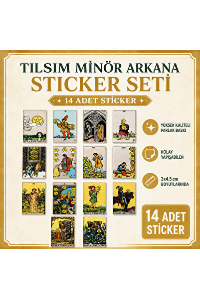 europaking Tarot Kartı Sticker Seti Tılsım Serisi 14 Adet Minor Arcana Pentac...