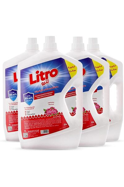 litro منظف ومطهر للأرضيات برائحة الورد - عبوة اقتصادية 4 × 3 لتر، تركيبة قوية...
