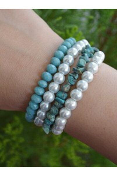 Stoneage Africa Turquoise and Glass Pearl Bracelet Set - Multi-Colored
