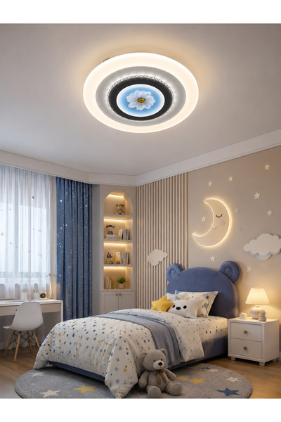 SimaAvize Modern Çiçek Desenli LED Plafonyer Avize – 3 Renk Işık – Çocuk Odas...