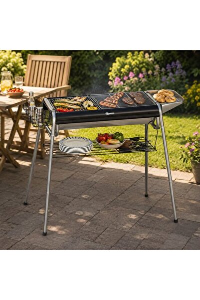 Solplant Gratar gradina/camping cu carbuni, portabil, grill dreptunghiular, c...