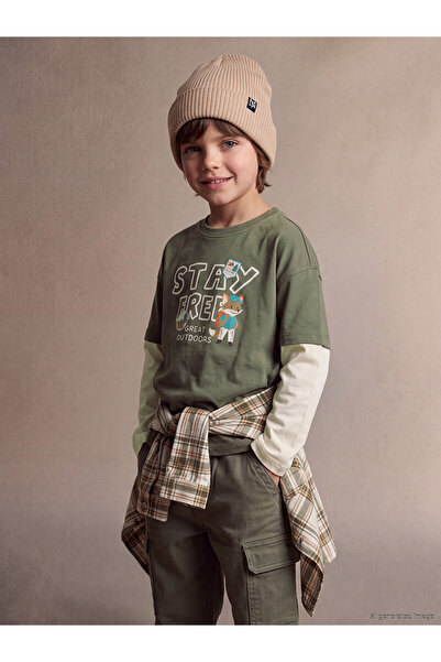 LC Waikiki Two Mt Shop Quality Lcw Kids Khaki Combed Cotton Color Block Loose...