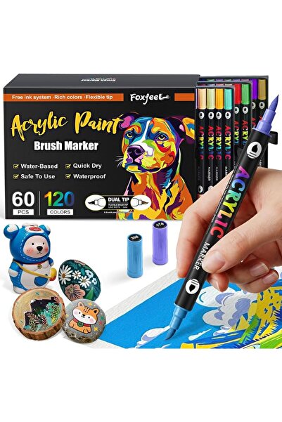 Xoopla 120 Colors Acrylic Paint Markers Set Double-Ended Soft Brush 60 PCS