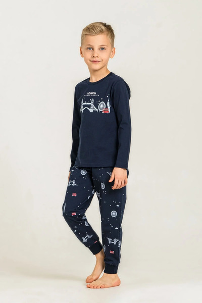Rolypoly Set de pijamale pentru băieți, cu mâneci lungi, 100% bumbac pieptăna...
