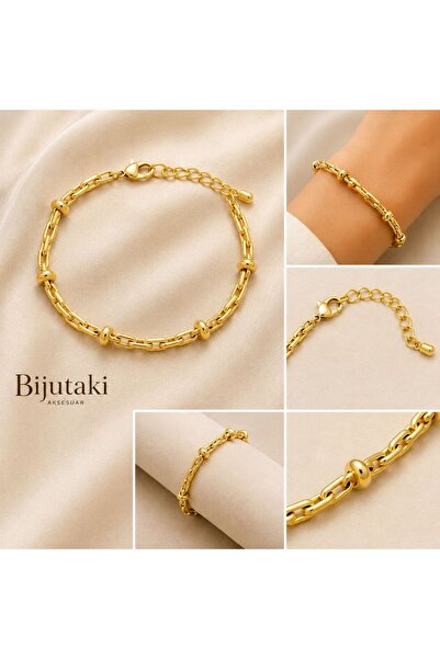 Halka Detaylı Zincir Bileklik Gold