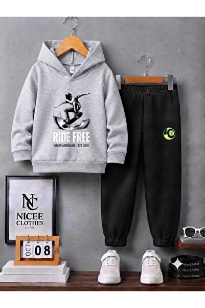 NC Nicee Clothes طقم رياضي للأطفال للجنسين (طباعة KAY KAY RIDE FREE للشتاء)