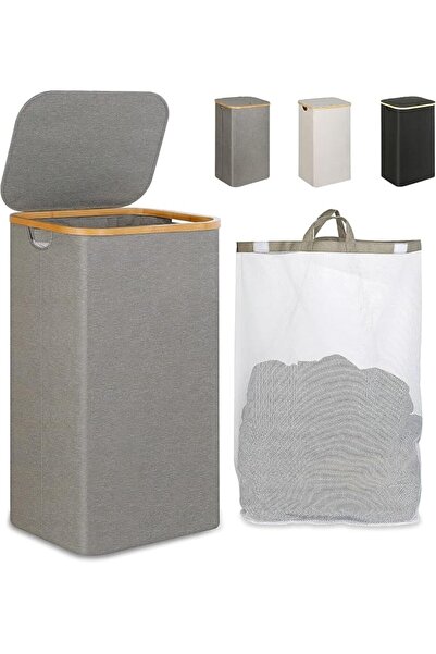 GENERAL Laundry Hamper with Lid, Maproti Tall Laundry Baskets with Bamboo Pul...