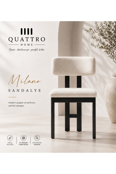 QUATTRO HOME Milano Krem Kumaşlı Siyah Ayaklı Modern Yemek Sandalyesi