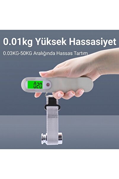 Genel Markalar Dijital Bagaj Terazisi 50 kg Hassas LCD Ekranlı Askılı El Kant...