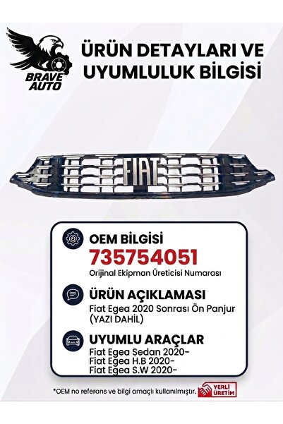 Genel Markalar Fiat Egea 2020 Sonrası Kromlu Ön Panjur (YAZI DAHİL) 735754051