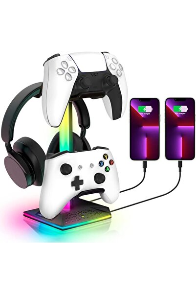 DMG TECH DMG RGB Gaming Controller Holder, Headphone Stand With 2 USB Chargin...