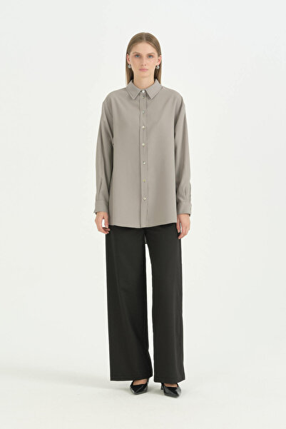 Nihan Pile Detailed Vintage Shirt - Gray