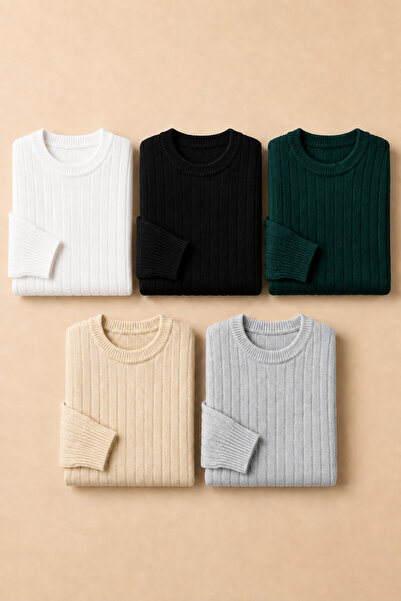 OTAKU 5-Pack Men's Basic Crew Neck Ribbed Winter Knit Sweater