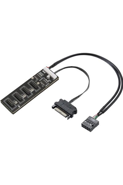EXCEFORE 9Pin USB Header Splitter, with SATA Power Cable, 4 Internal USB 2.0 ...