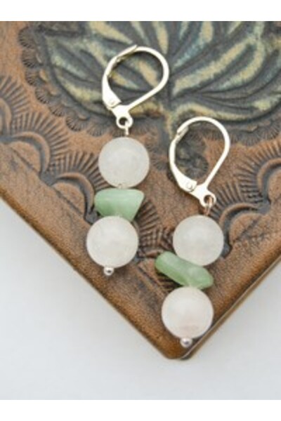 Stoneage Pink Quartz and Aventurine Stone Earrings - Multicolor -