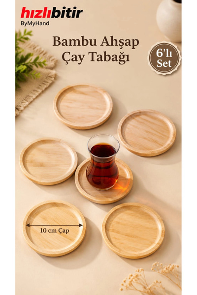 ByMyHand Bambu Doğal Ahşap Yuvarlak Bardak Altlığı 6'lı Set 10 Cm
