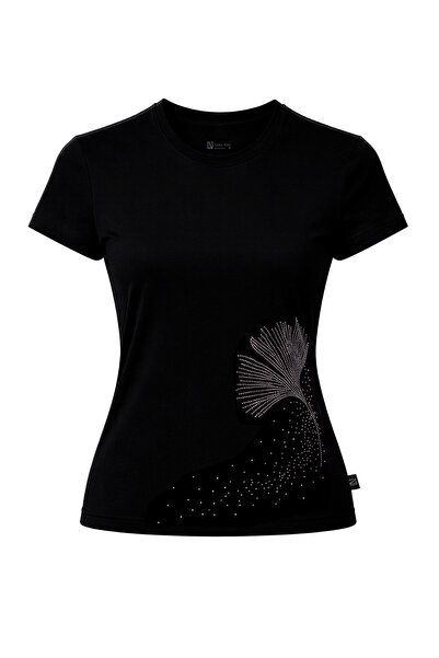 Linea Noir CRYSTAL FAN,Taşlı T-shirt , %100 Pamuk, Kadın, Slim, Bisiklet Yaka...