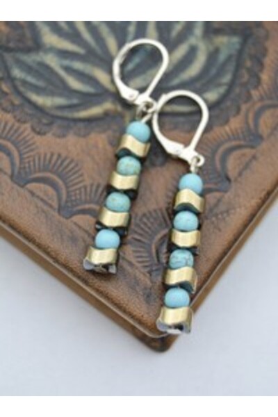 Stoneage Turquoise Stone and Hematite Stone Earrings - Multicolored -