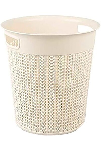 Üçsan Knit Design Round Plastic Laundry Basket with Handle Ivory 12 Liter M-1...