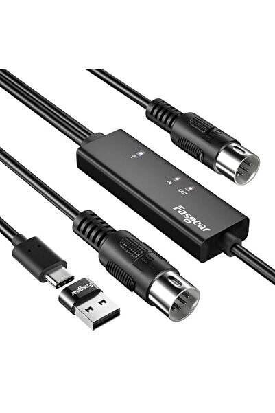 Fasgear USB C MIDI Cable with Type C to USB Adapter (6ft)