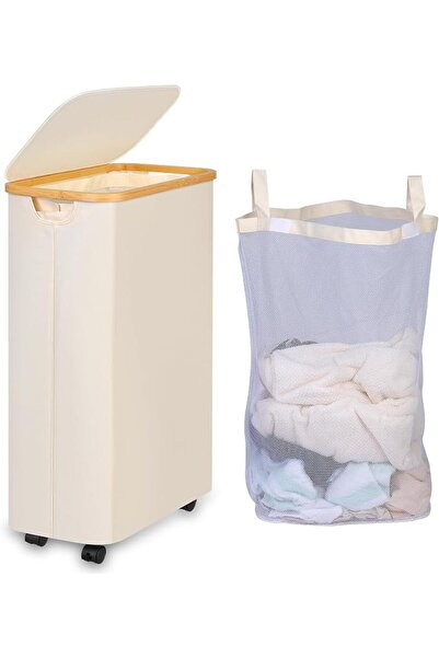 KASTWAVE 75L Laundry Hamper with Wheels,Clothes Hamper for Laundry,Slim Laund...