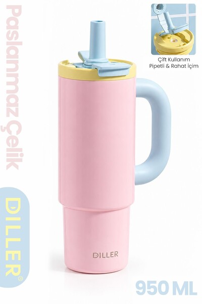 Vagonlife DILLER Tumbler 950 ML Tek Kapak Çift Kullanım Pipetli Rahat İçim Ku...