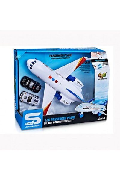 JS Toys JSTOYS JS161 friction toy plane, lights, sounds, 2 cars, 1:16, white