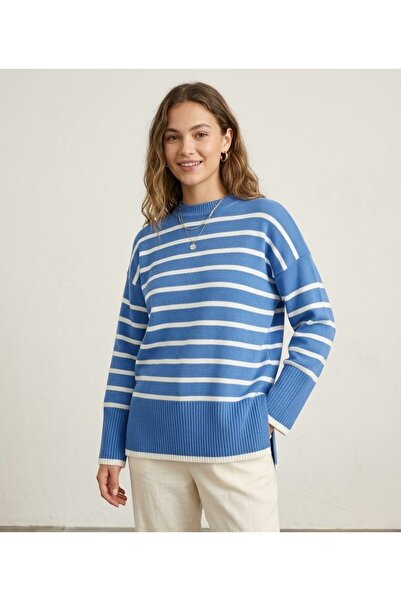 StormWear Women's Striped Crew Neck Sweater with Slit Detail, Comfortable Cut...