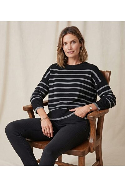 StormWear Women's Striped Crew Neck Sweater with Slit Detail, Comfortable Cut...