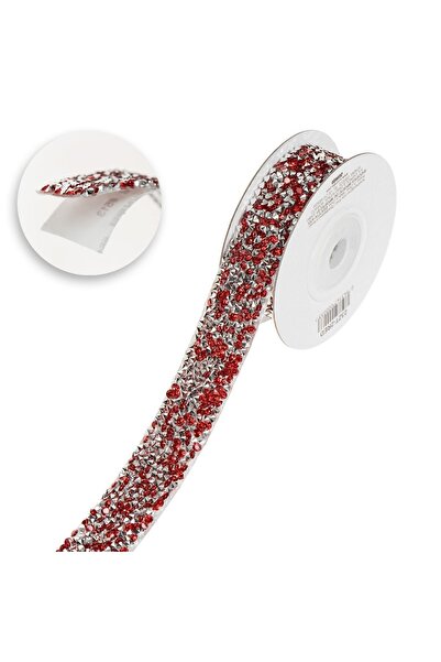 OEM Panglică adezivă cu strasuri 1m x 2cm Roșu și Argintiu