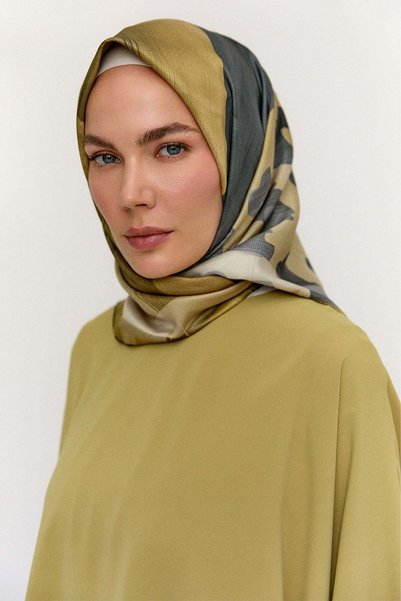 Setrms Geometrik Çizgili Leopar Desenli Eşarp