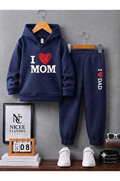 NC Nicee Clothes طقم رياضي للأطفال للجنسين (طباعة قلب أحمر للأمهات) شتوي