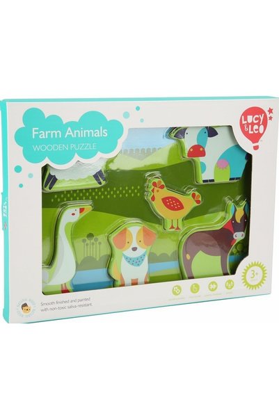 Lucy&Leo Puzzle de inserție din lemn Lucy & Leo 226 Animale de fermă, 7 piese...