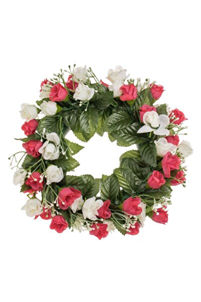 OEM Coroană florală de primăvară cu trandafiri roz și albi, 27 cm