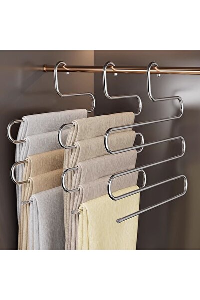 Genel Markalar 5 Katlı Metal Pantolon Askısı – 5 Bölmeli Dolap İçi Düzenleyic...