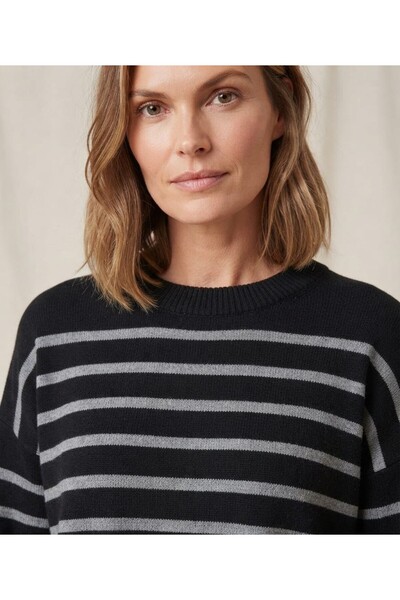 StormWear Women's Striped Crew Neck Sweater with Slit Detail, Comfortable Cut, Oversize Knitwear