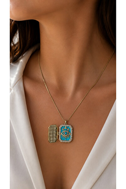 POSEİDONS JEWELLERY قلادة نسائية على شكل عين الشيطان مع حجر الفيروز ولون ذهبي