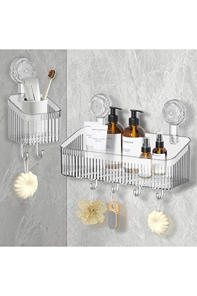 ALMEKAQUZ 2Pack Shower Caddy Suction Cup with Hooks, NO-drilling Corner Bathr...