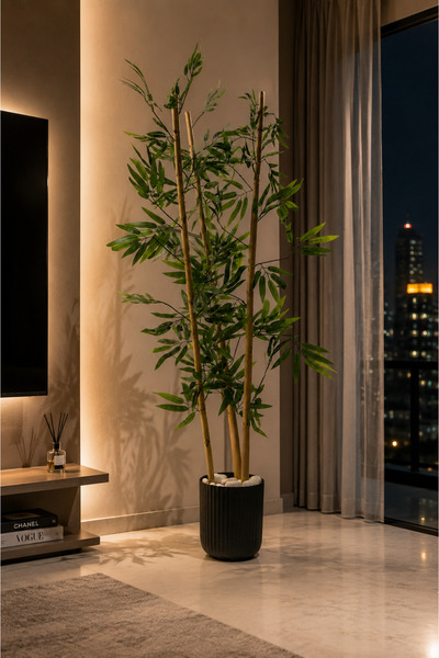 etxShop Dekoratif Yapay Yapraklı 3 Gövde Bambu Ağacı 120 Cm Yeni Ürün %100 Bambu