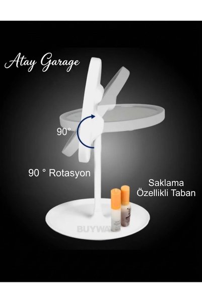 Atay Garage Led Lighted Desktop Makeup Mirror - Touch Sensor, Adjustable Brightness, and Bottom Organizer Stand